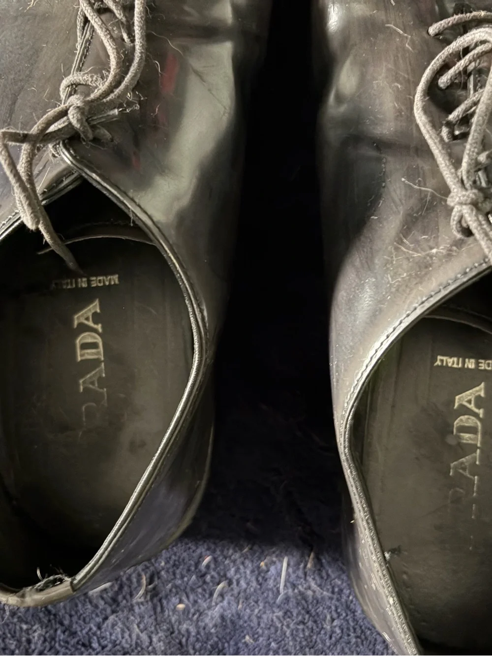 Prada Gray Leather Lace-Up Oxfords